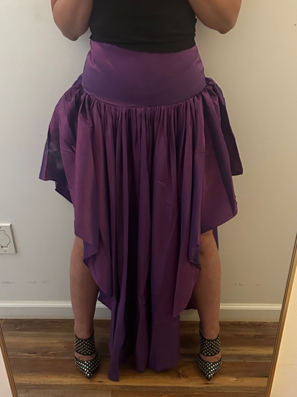 Elegant Purple High-Low Gathered Waist Skirt